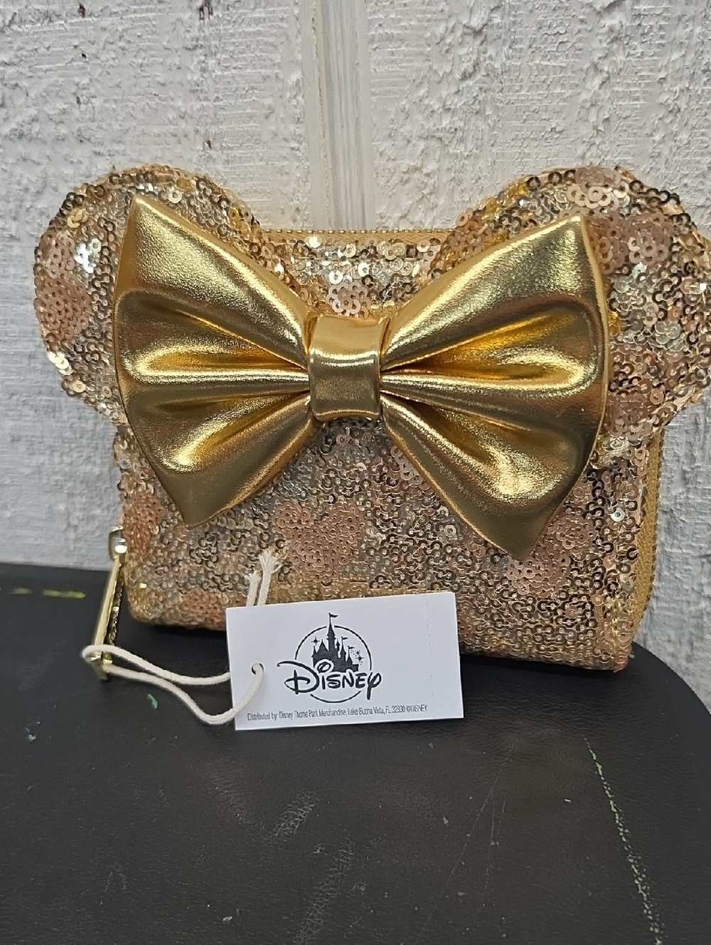 Disney Gold Sequin Bow Cosmetic Pouch